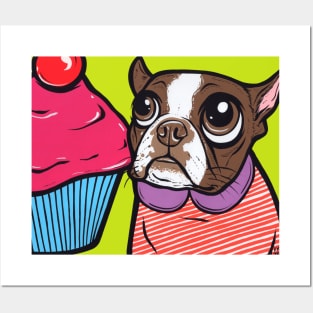 Brown Boston Terrier Cupcake Posters and Art